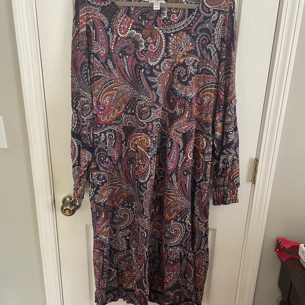 Canon Pink and Brown Paisley Long Sleeve Dress